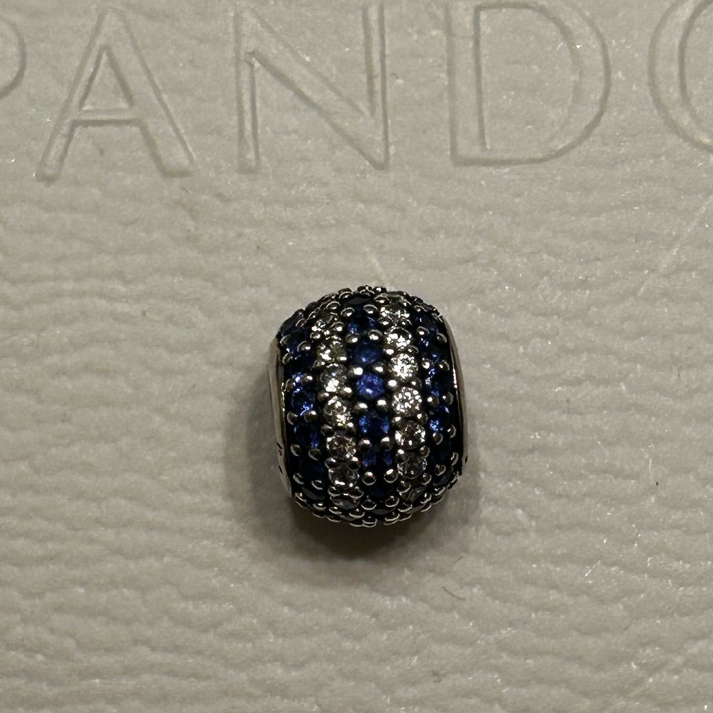 Pandora Silver Charm with Blue and Silver Pavé